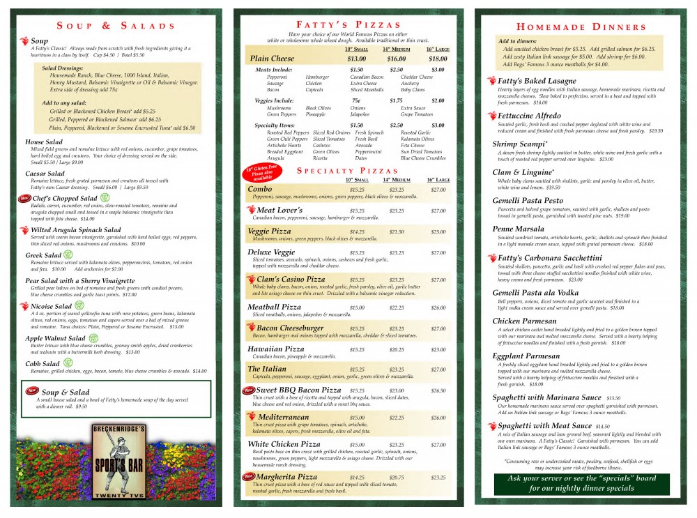 Fattys Dinner Menu Fattyspizzeria