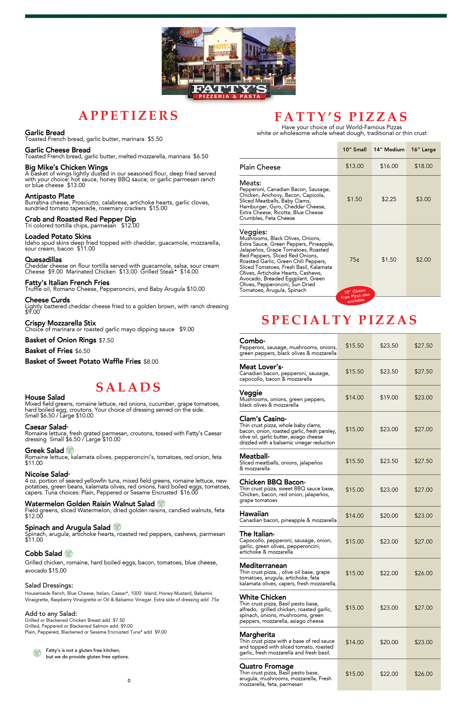 Fatty's Menu Fattyspizzeria