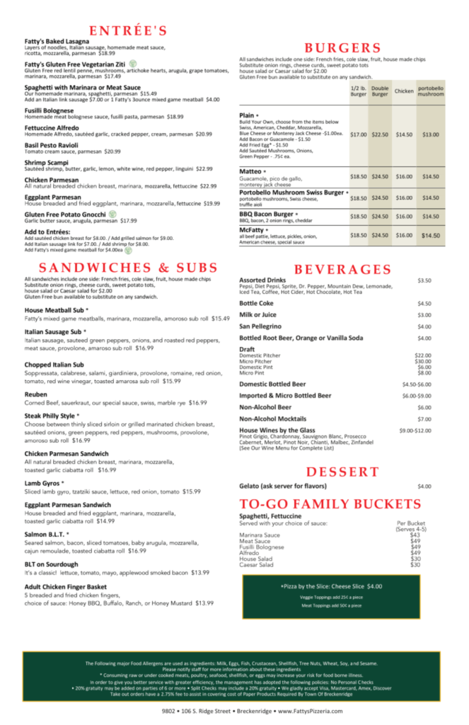 Fatty's Menu Back 2027