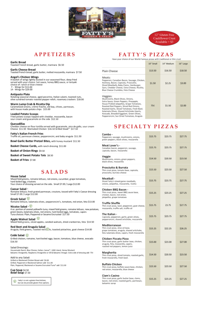 Fatty's Menu Front 2027